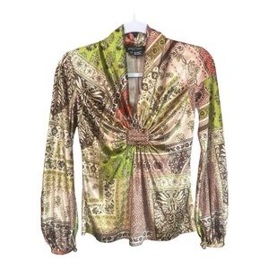 Etcetera Vintage Floral Boho Velour Blouse Size XS EF2